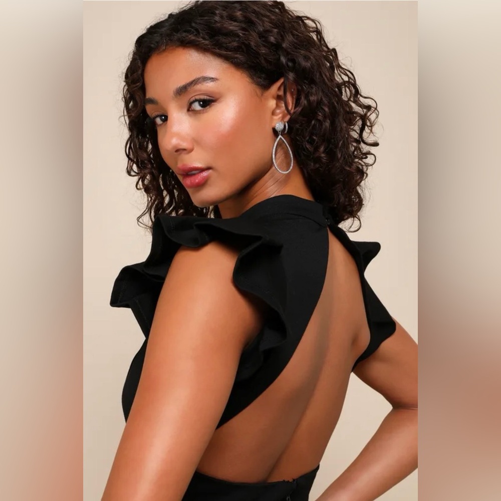 Lulus Stylish Splendor Backless Ruffle Bodycon Midi Dress - Picture 4 of 12